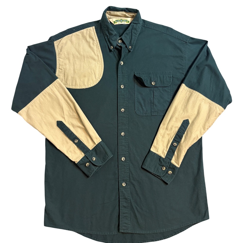 Bob Allen Mens Large Green Shooting Shirt Long Sleeve Quilted Patch Hunting L